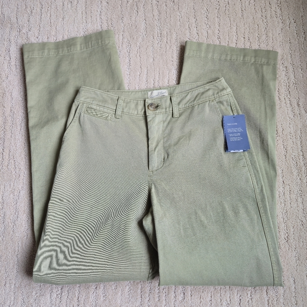 Mid-Rise Straight Wide Leg Relaxed Chino Pants Green 4 Sailor French Girl Clean - Picture 6 of 16